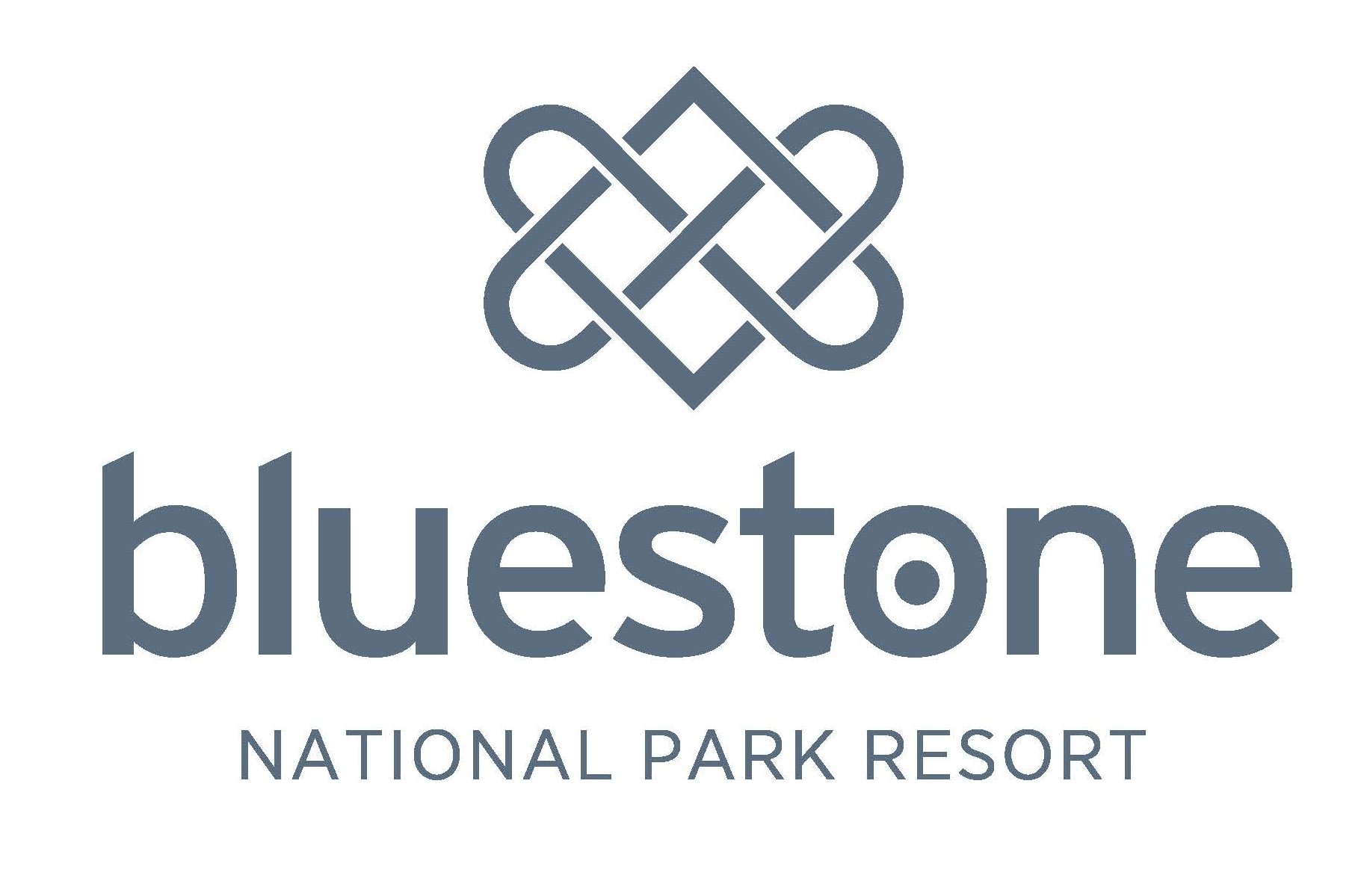 Logo of Bluestone National Park Resort, featuring a geometric knot design and the text 'bluestone' and 'NATIONAL PARK RESORT' below.