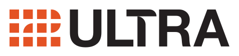 The Ultra logo with an orange grid design next to the word 'ULTRA' in black letters.