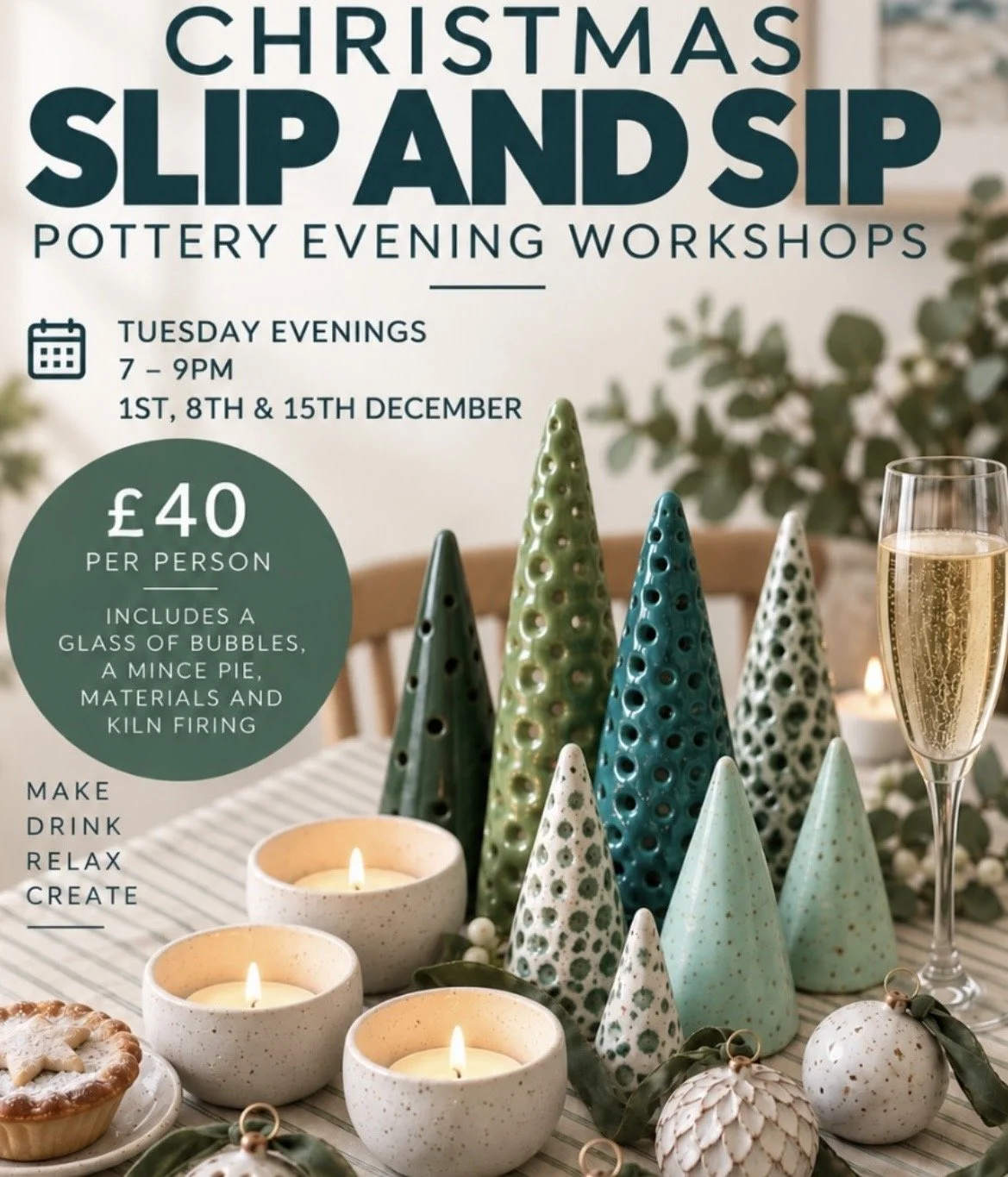 Christmas Slip & Sip Pottery Evenings- Tuesday