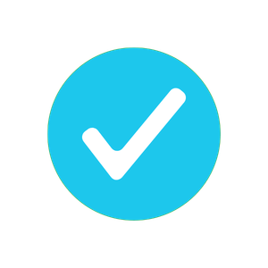 A blue circular icon with a white check mark inside.