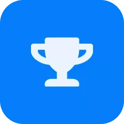 Icon of a white trophy on a blue background.