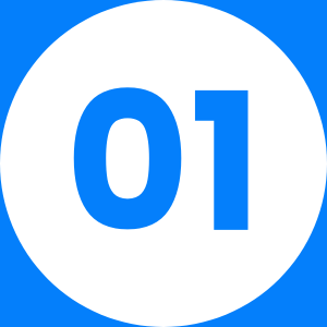 Number 01 inside a white circle against a blue background.