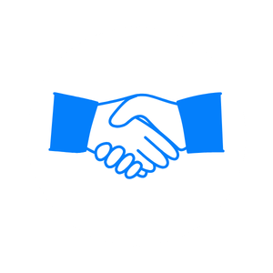 Illustration of two hands shaking, symbolizing agreement or partnership.