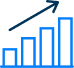 Bar chart with an upward trend and an arrow pointing up