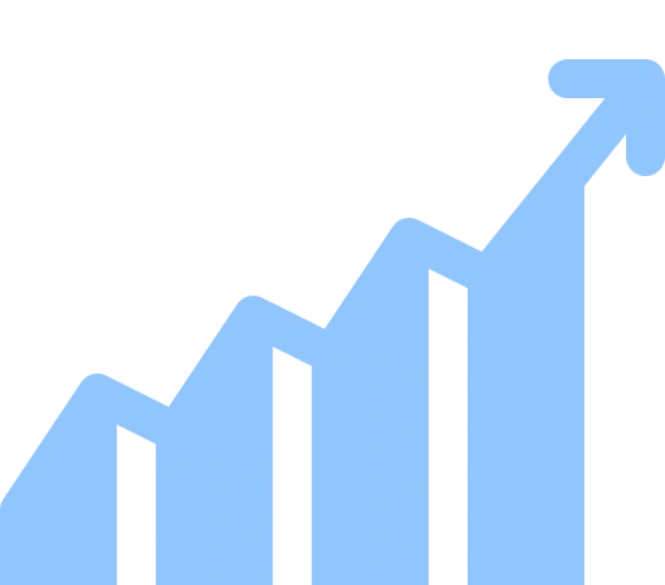 A blue line graph with an upward trend and an arrow at the top, indicating growth or increase.