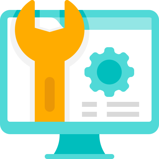 Computer screen displaying a wrench and gear icons, representing maintenance or settings.