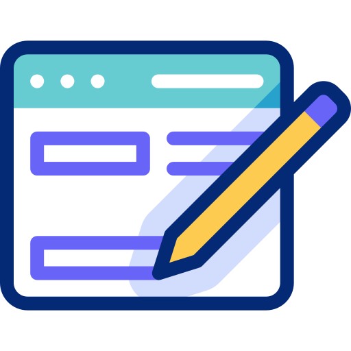 Icon of a web browser window with a pencil overlay, indicating editing or writing online.