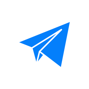 A blue paper airplane icon on a white circular background.