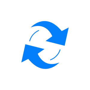 Blue recycle symbol with three arrows forming a triangle on a white background.