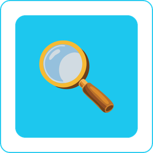 Magnifying glass with orange handle.