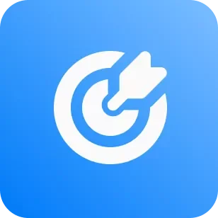 Icon of a white target with an arrow hitting the bullseye on a blue background.