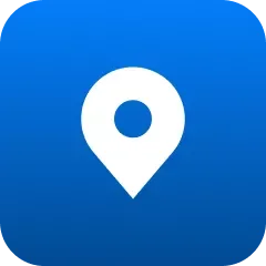 Blue map marker icon on a blue circular background
