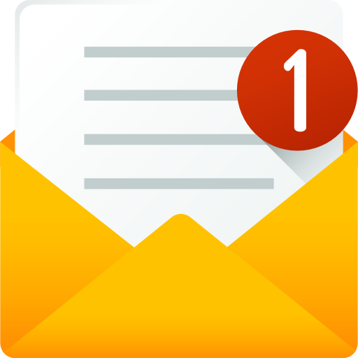 An open yellow envelope with a white letter inside and a red circle with the number 1 on it.