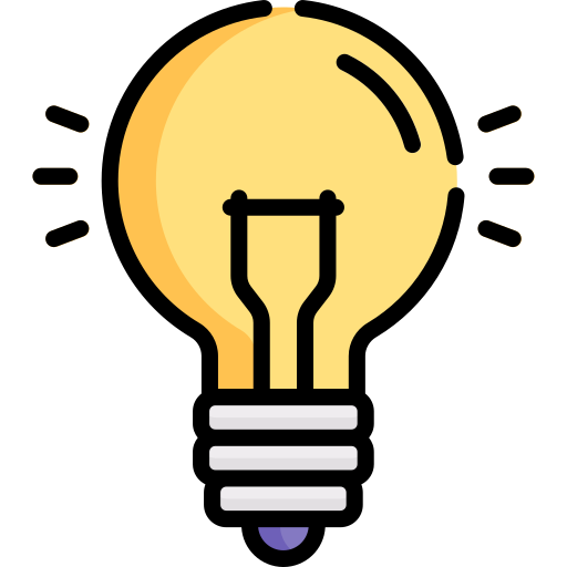 Illustration of a light bulb with rays indicating it is turned on.