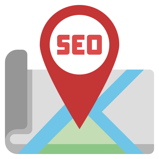Map marker icon with the text 'SEO' inside, placed on a stylized map background.