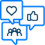 Icons representing social media notifications, likes, and comments connected in a network