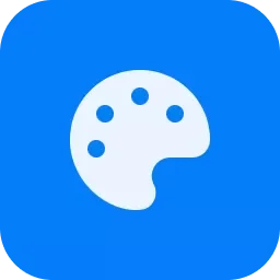 Icon of a painter's palette with five color spots on a blue background