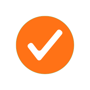 Orange circle with a white check mark inside.
