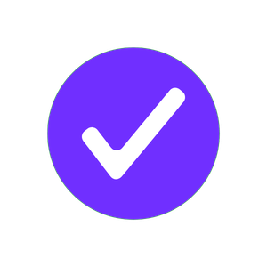 Purple circle with a white check mark in the center.