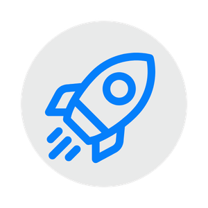 Blue rocket icon inside a white circle