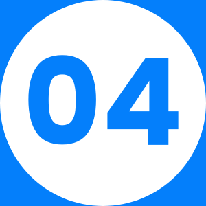 Blue circle with a white inner circle containing the number 04 in blue