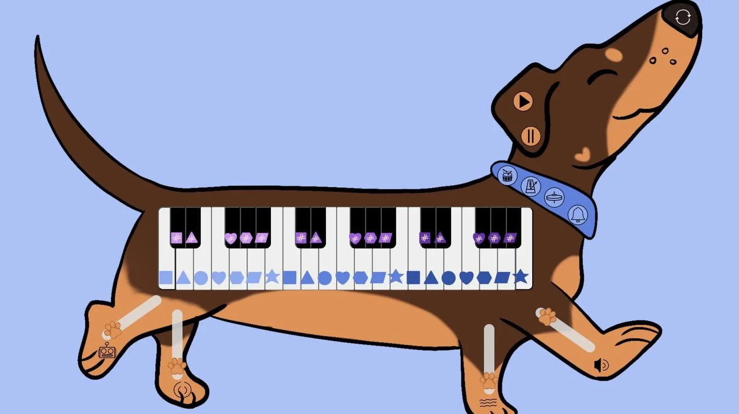 Dachshund Piano - Interface Specialisation Year 2 Semester 2 (July-October 2025)

Using the Assignment Guideline of &lsquo;no text characters&rsquo; and utilising a tone.js synthesiser, I coded an interactive piano for children to encourage experimen