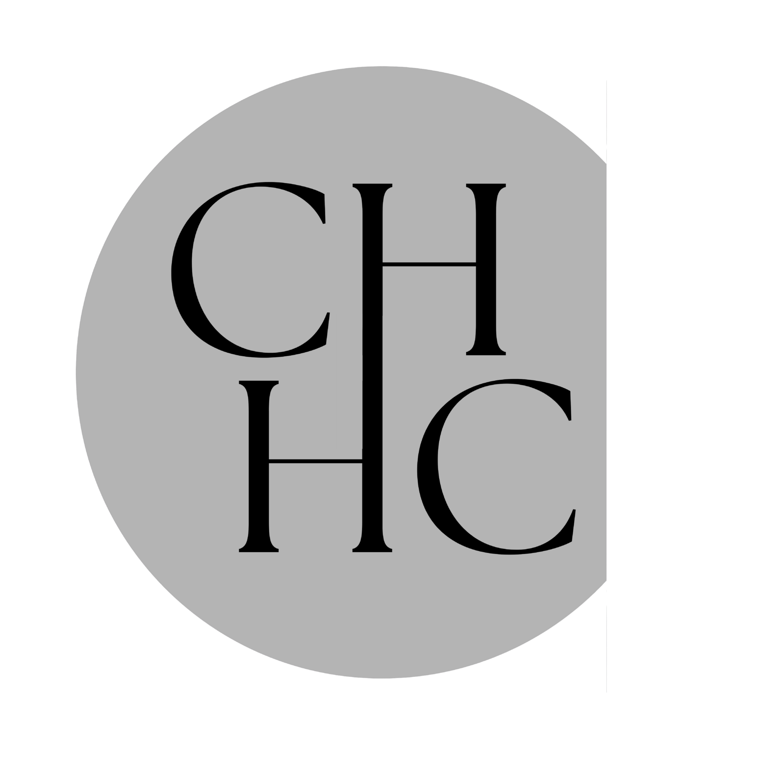 Logo with the acronym 'CHC' in large black letters on a gray circle background, featuring a stylized key in the middle.