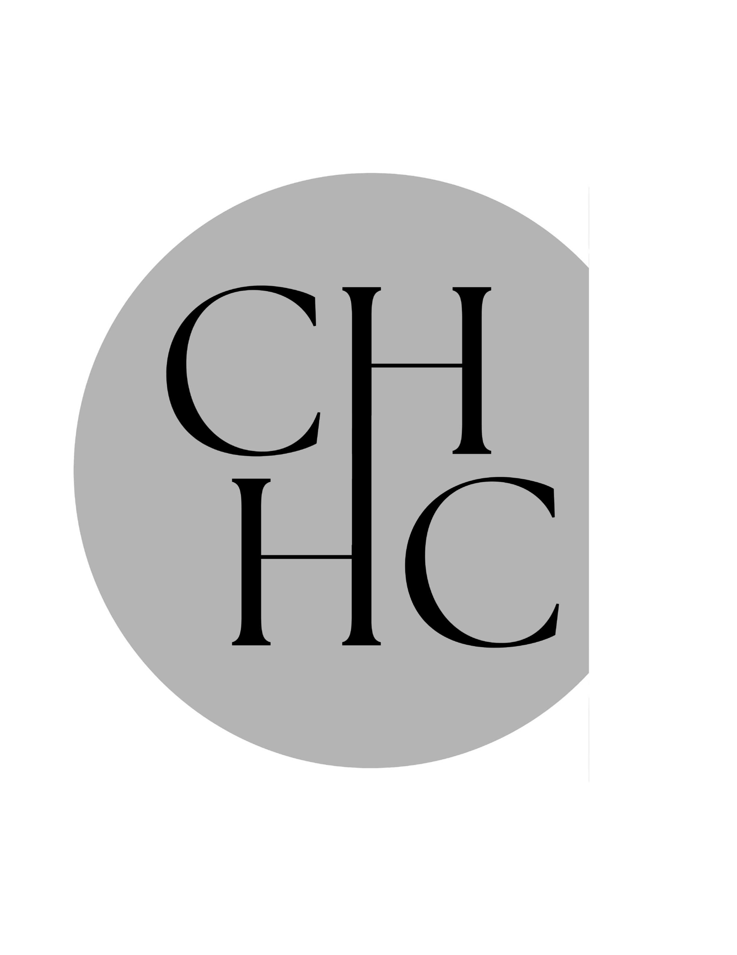 Logo with the acronym 'CHC' in large black letters on a gray circle background, featuring a stylized key in the middle.