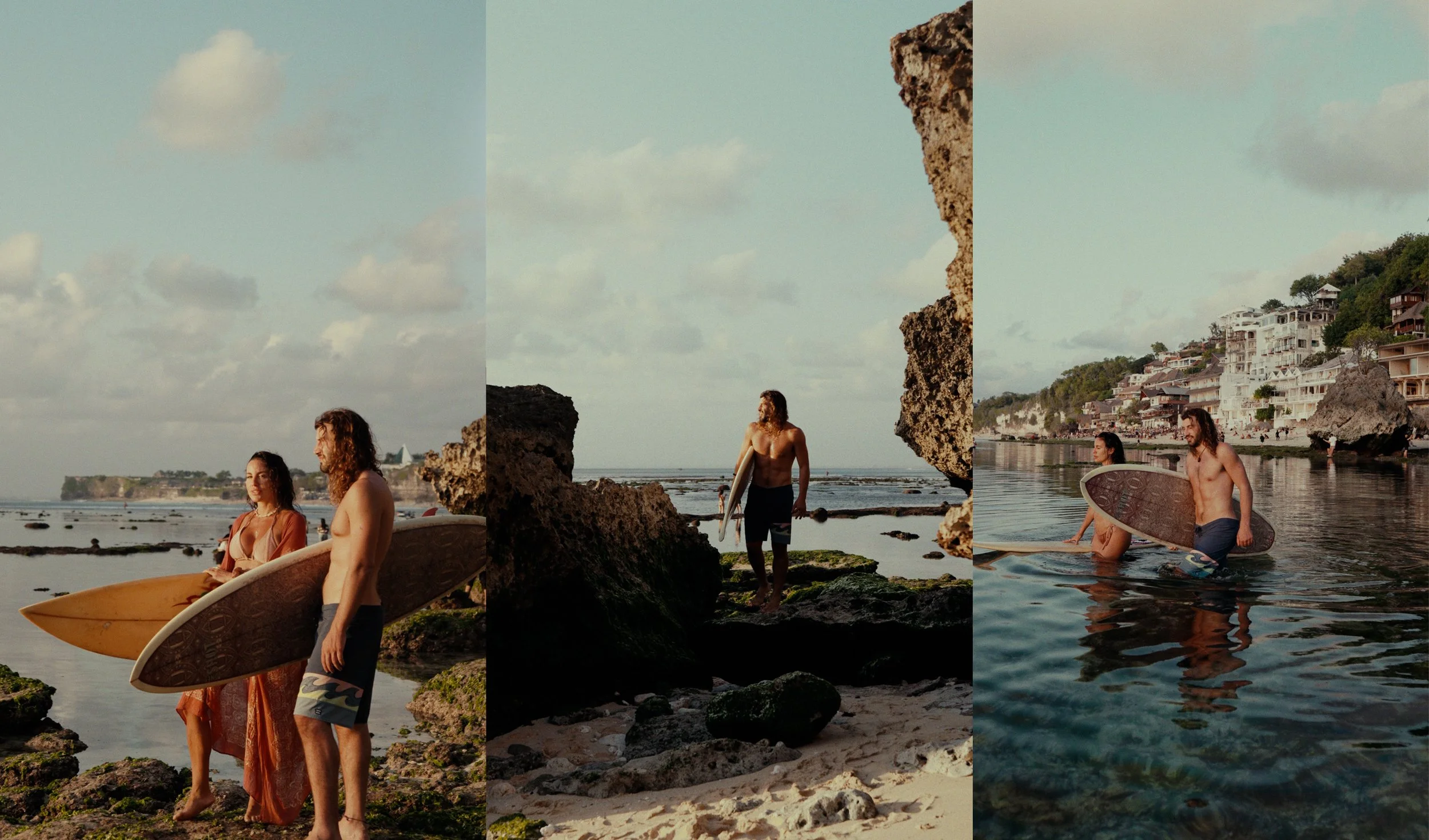 Beach photoshoot in Bali with a model in a relaxed coastal setting, captured by a professional Bali photographer and videographer. Bingin beach shoot