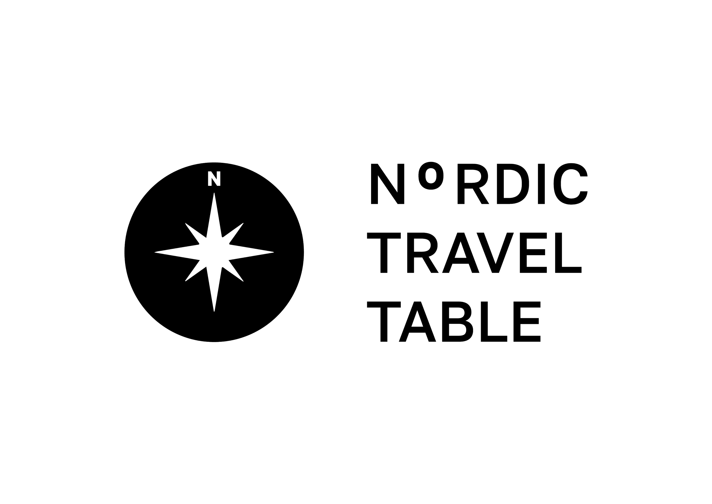 Design of a compass with the words 'Nordic Travel Table' next to it.