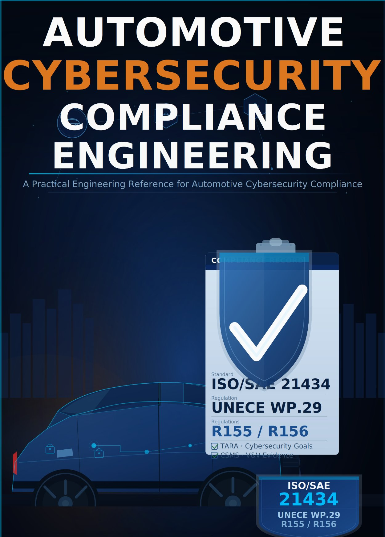 Automotive Cybersecurity Compliance Engineering book cover — ISO/SAE 21434 and UNECE R155/R156 compliance reference