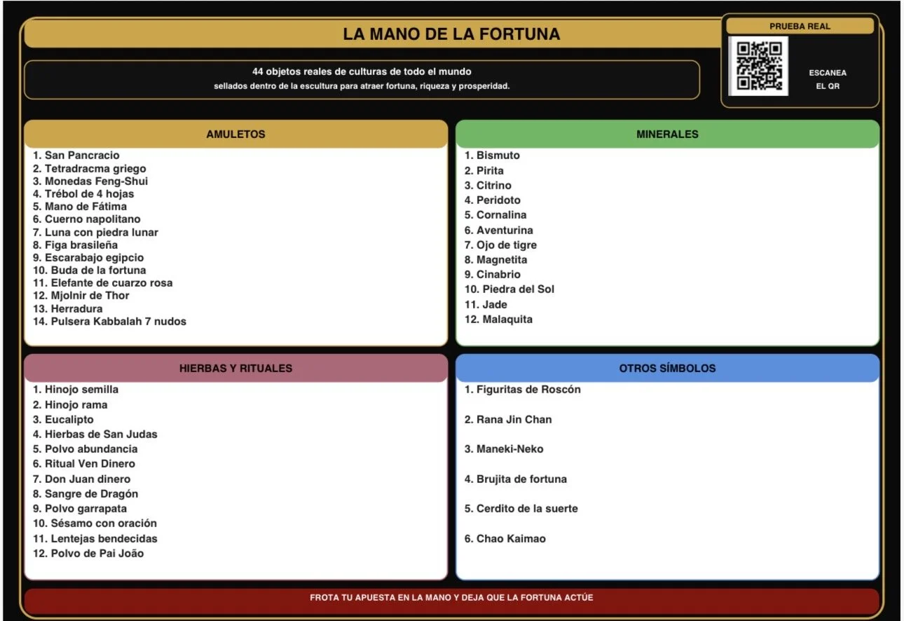Lista de los 44 amuletos que hay dentro de La Mano de la Fortuna