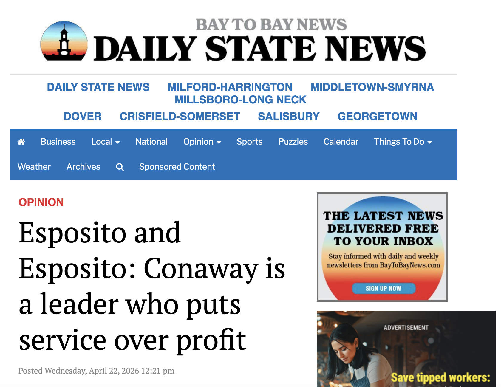 Esposito and Esposito: Conaway is a leader who puts service over profit