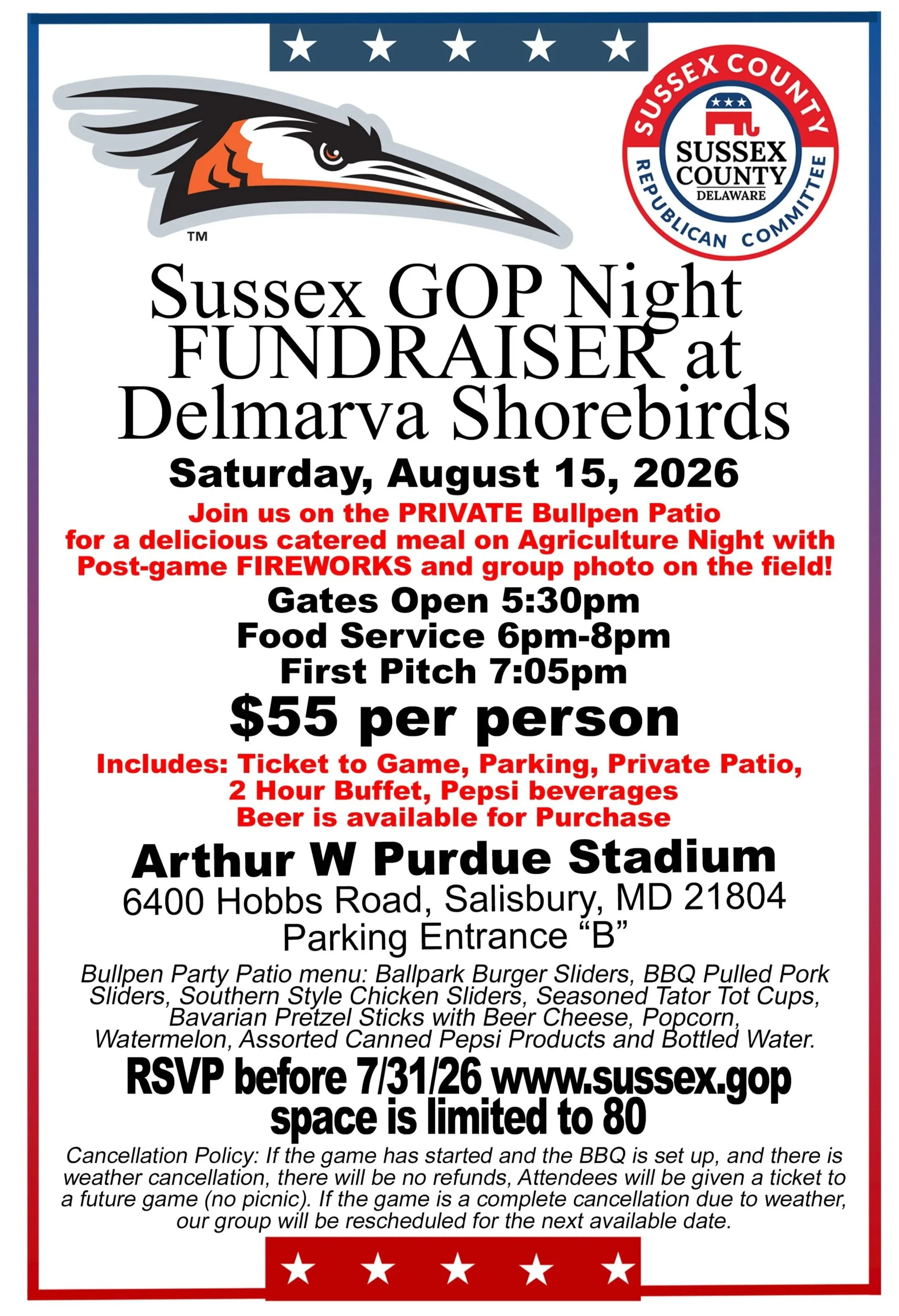 Sussex GOP Night at Delmarva Shorebirds