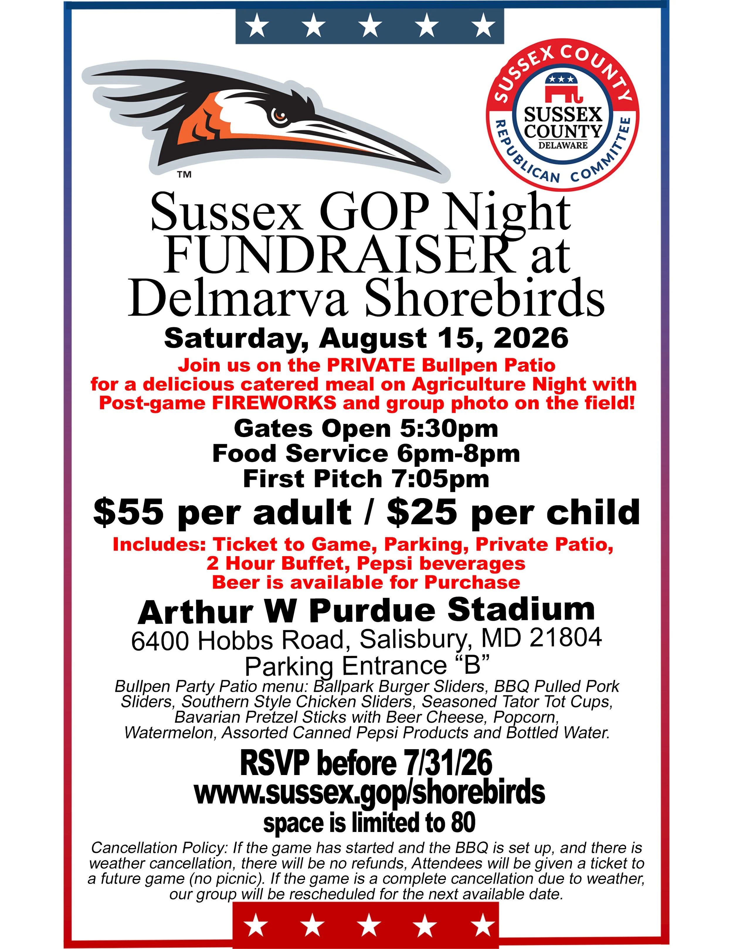 Sussex GOP Night at Delmarva Shorebirds
