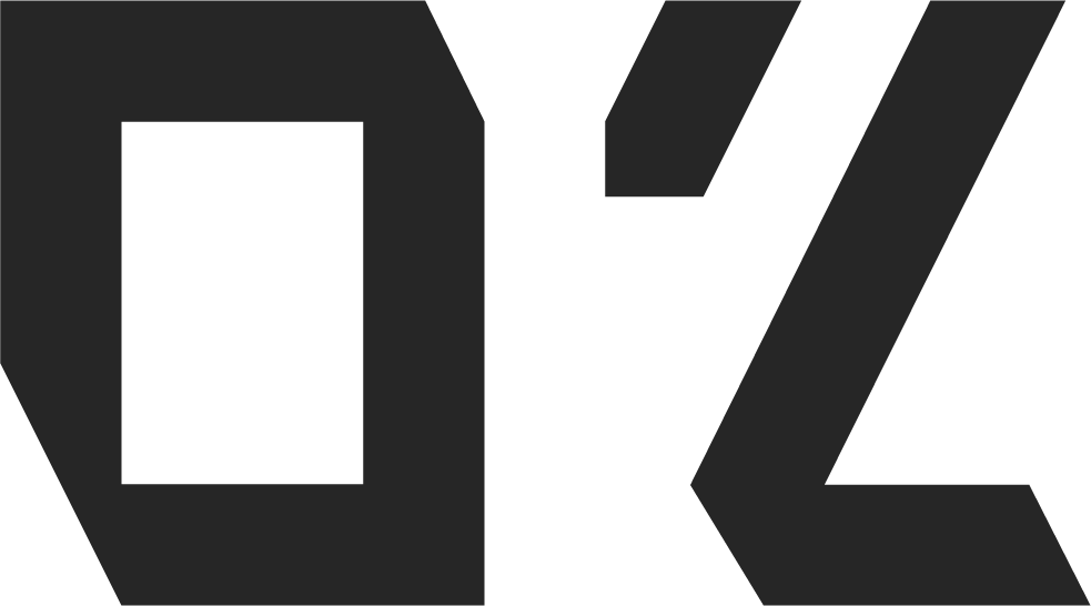 Close-up of black and gray geometric letters."D" and "L" in a bold, modern style.