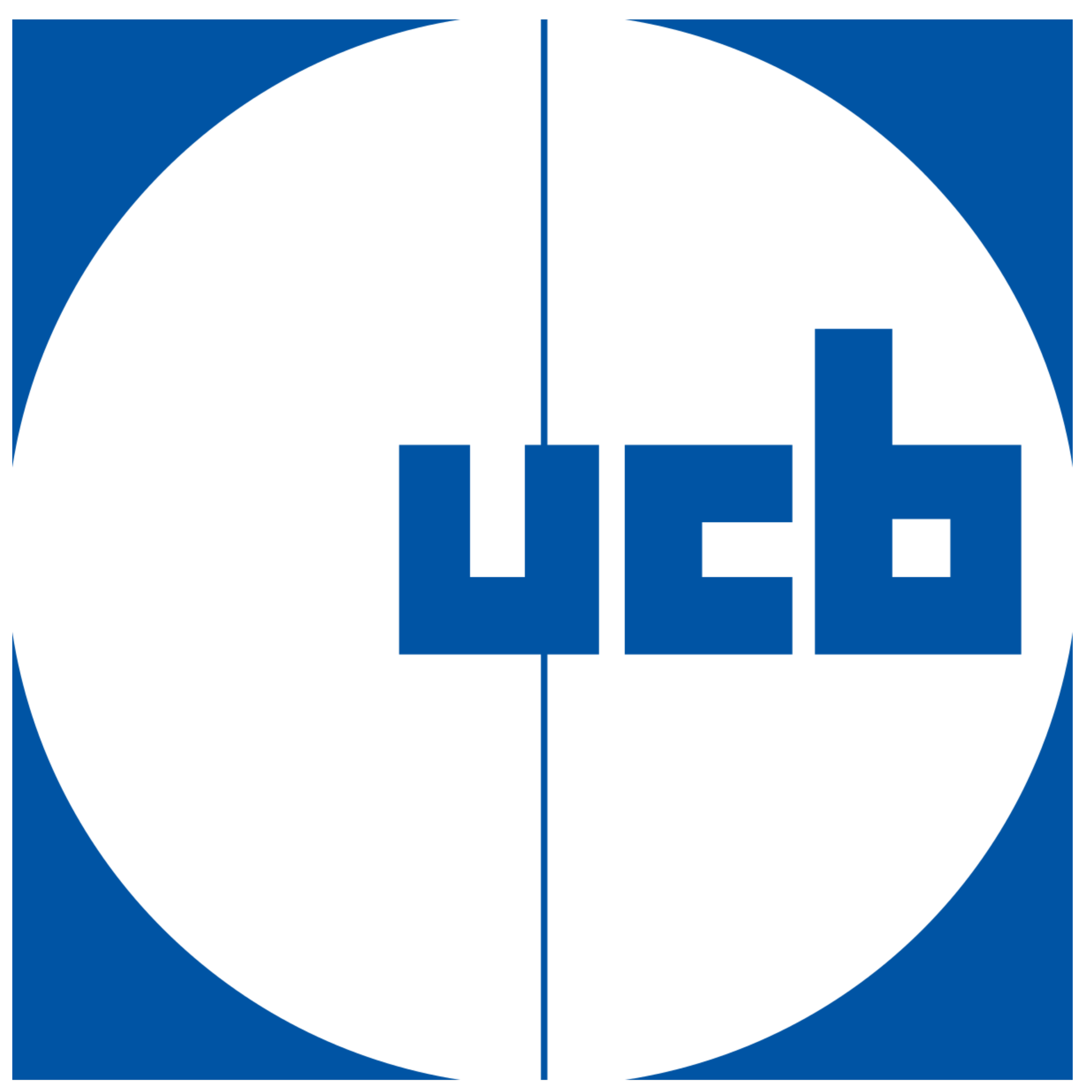 A UCB logo on a white circle with a blue background.