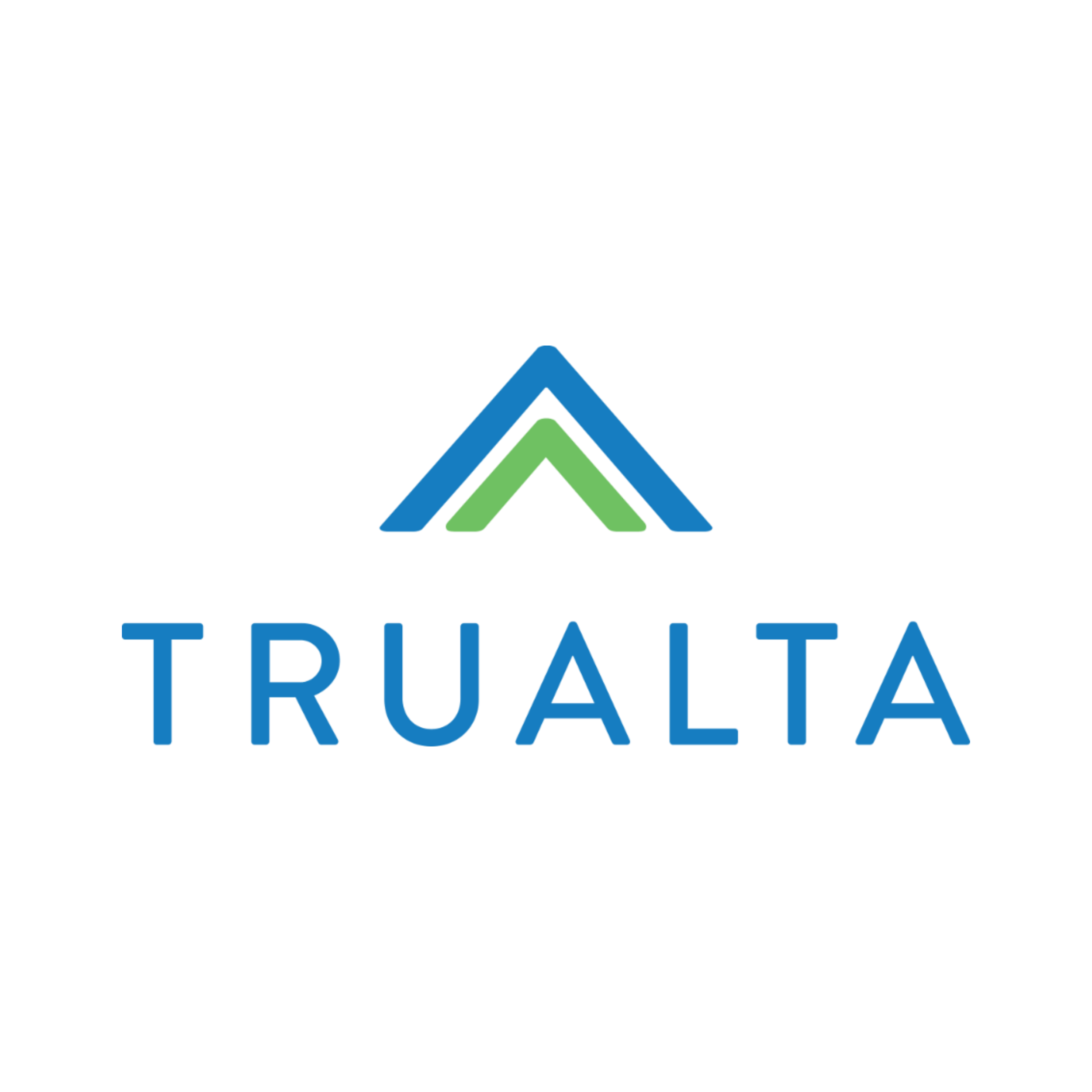 Logo for Trualta, featuring a blue and green stylized arrow design above the name.