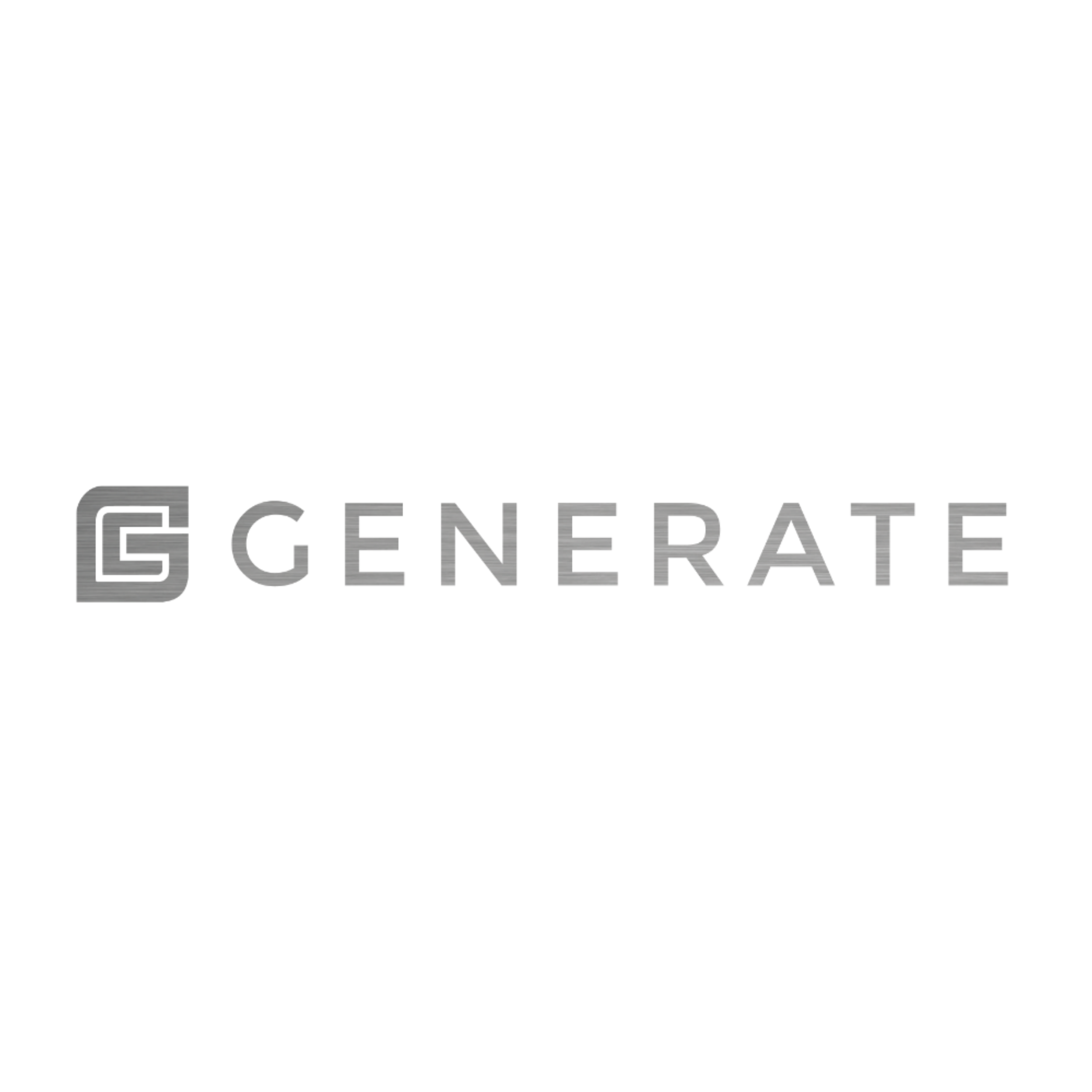 Close-up of a metallic emblem with the logo for Generate on it.
