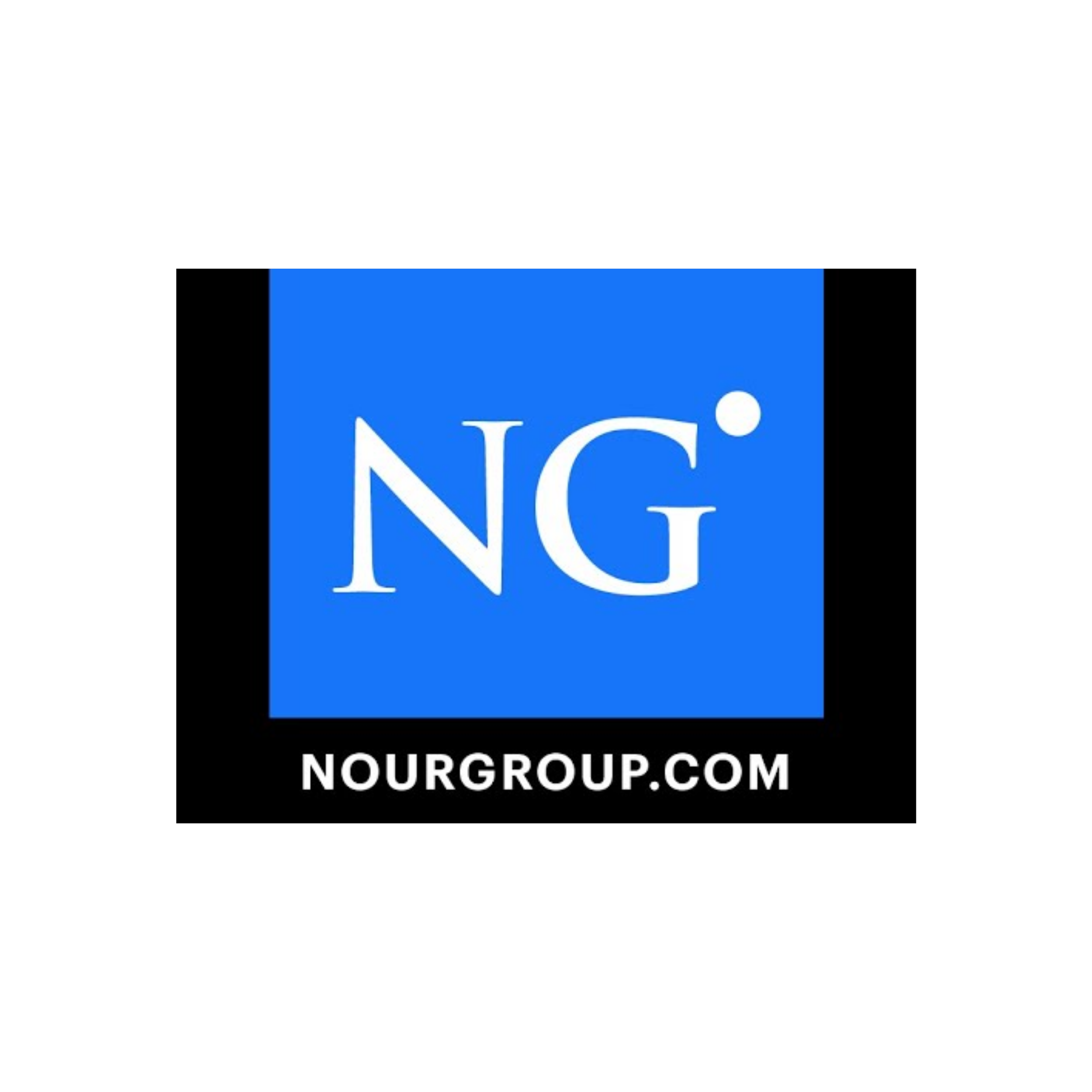 Black background with a blue square displaying white text that reads 'NOURGROUP.COM'