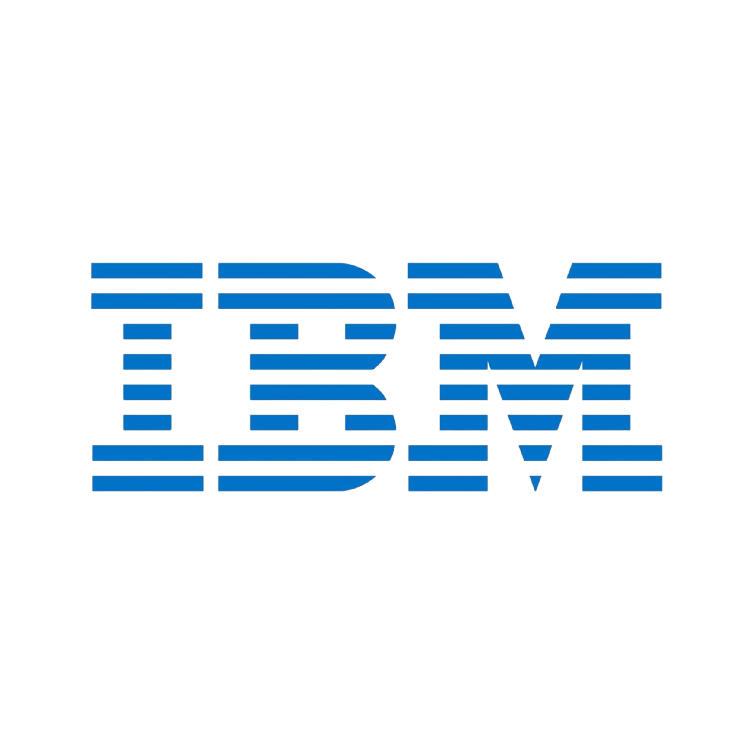A blue IBM Logo with lines going through it 
