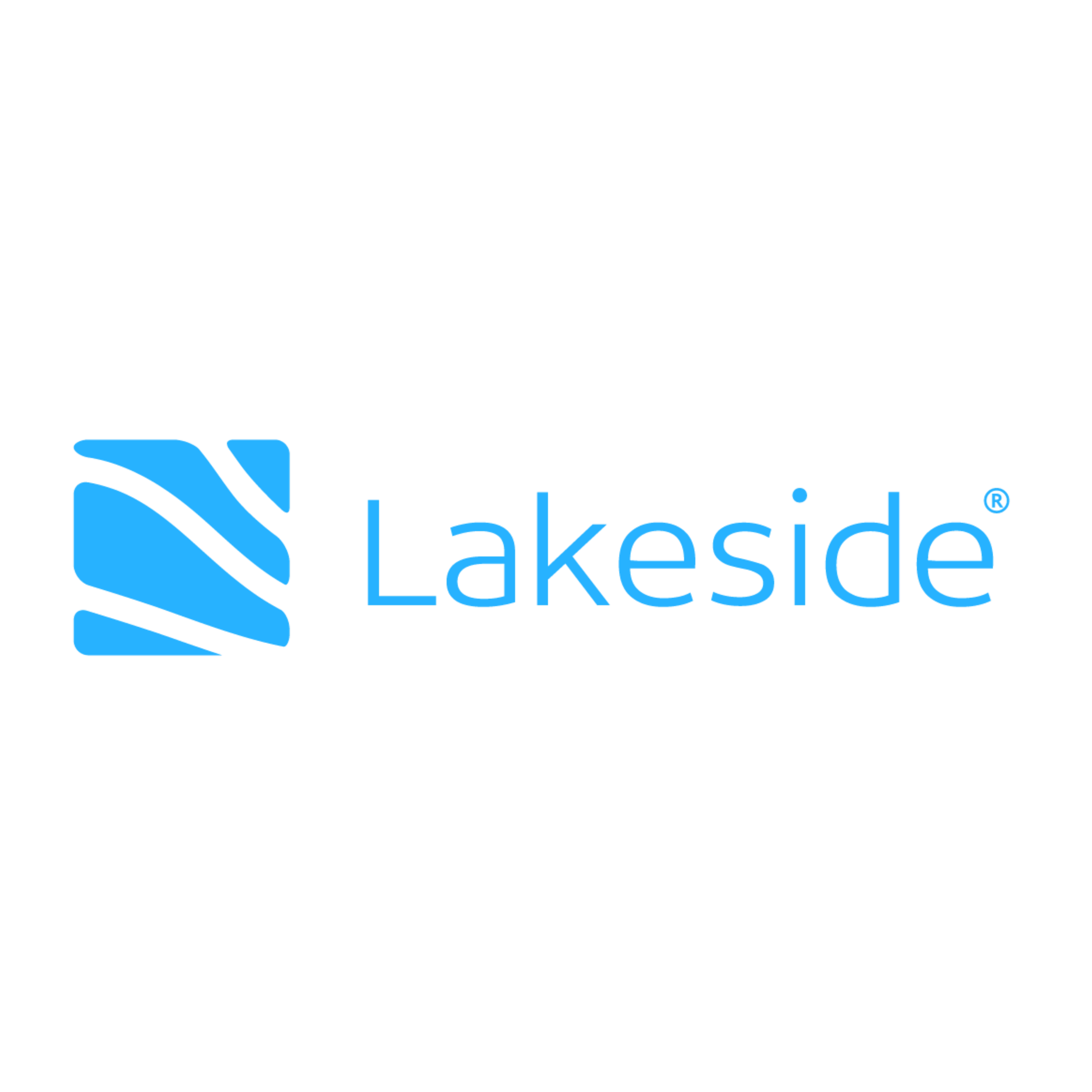 Logo of Lakeside with a blue wave graphic and blue text