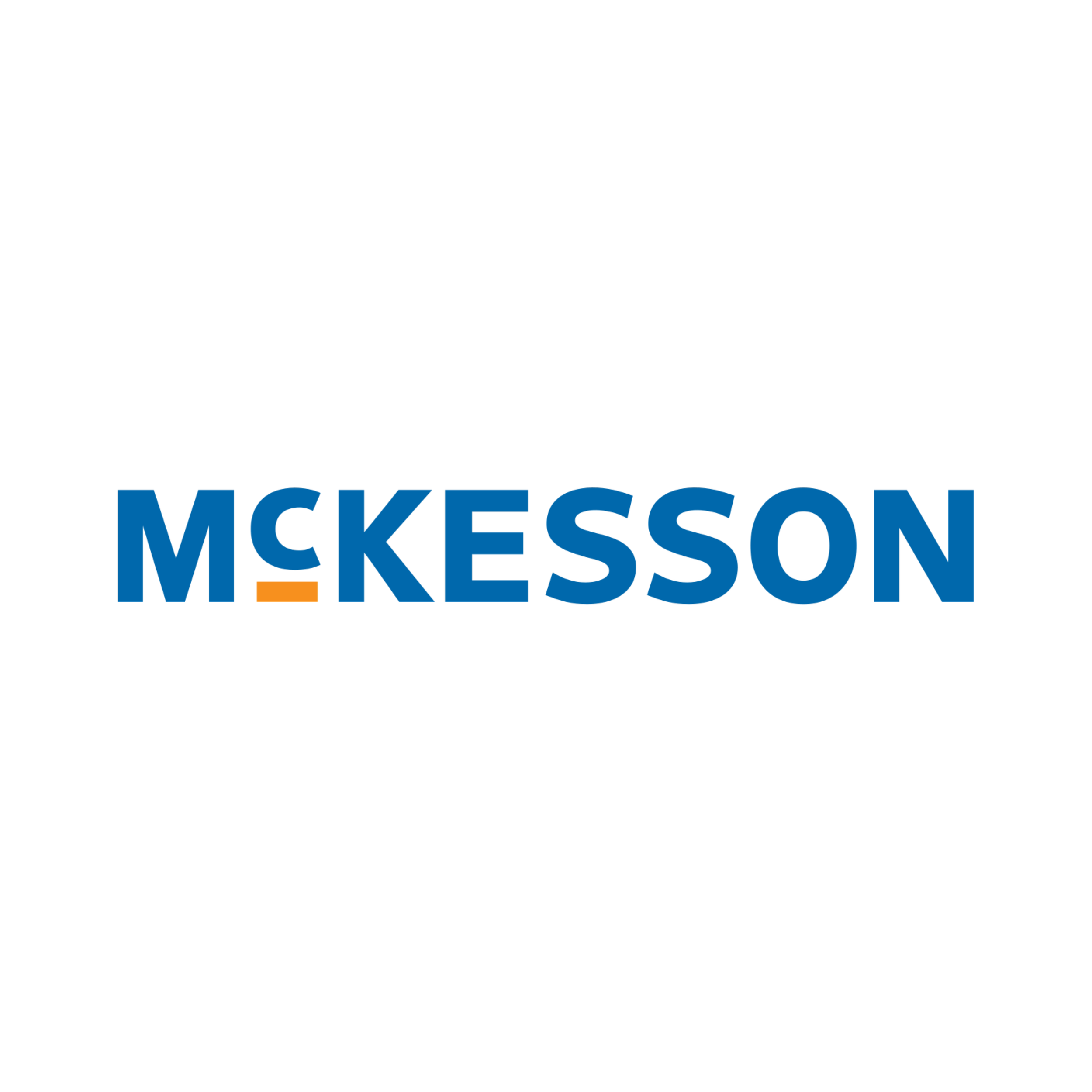 McKesson logo with black background, blue and orange text.