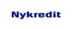 Nykredit logo med blå tekst på hvid baggrund