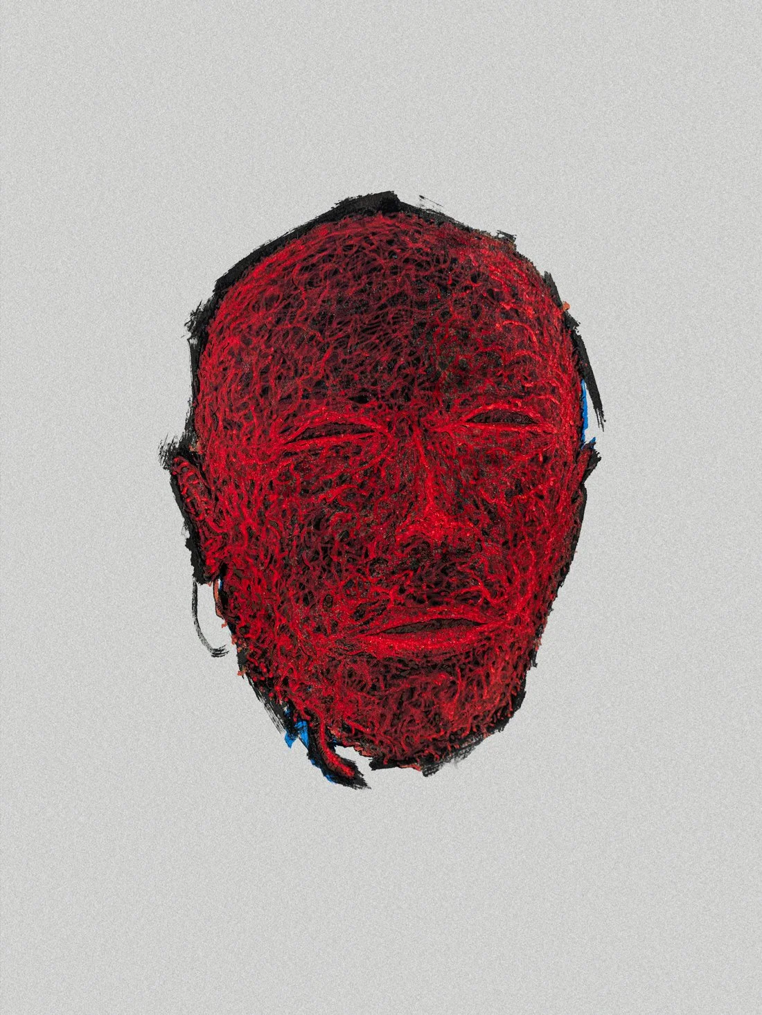 Illustration of a human head. The head is depicted solely by its entire network of blood vessels.