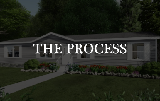 Front view of a house with lawn and garden, overlaid with the text 'The Process'.