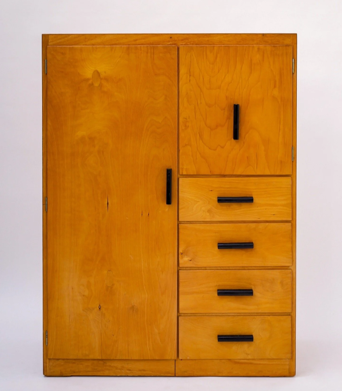 Modernist birch ply tallboy wardrobe by Liden Product, 1950s