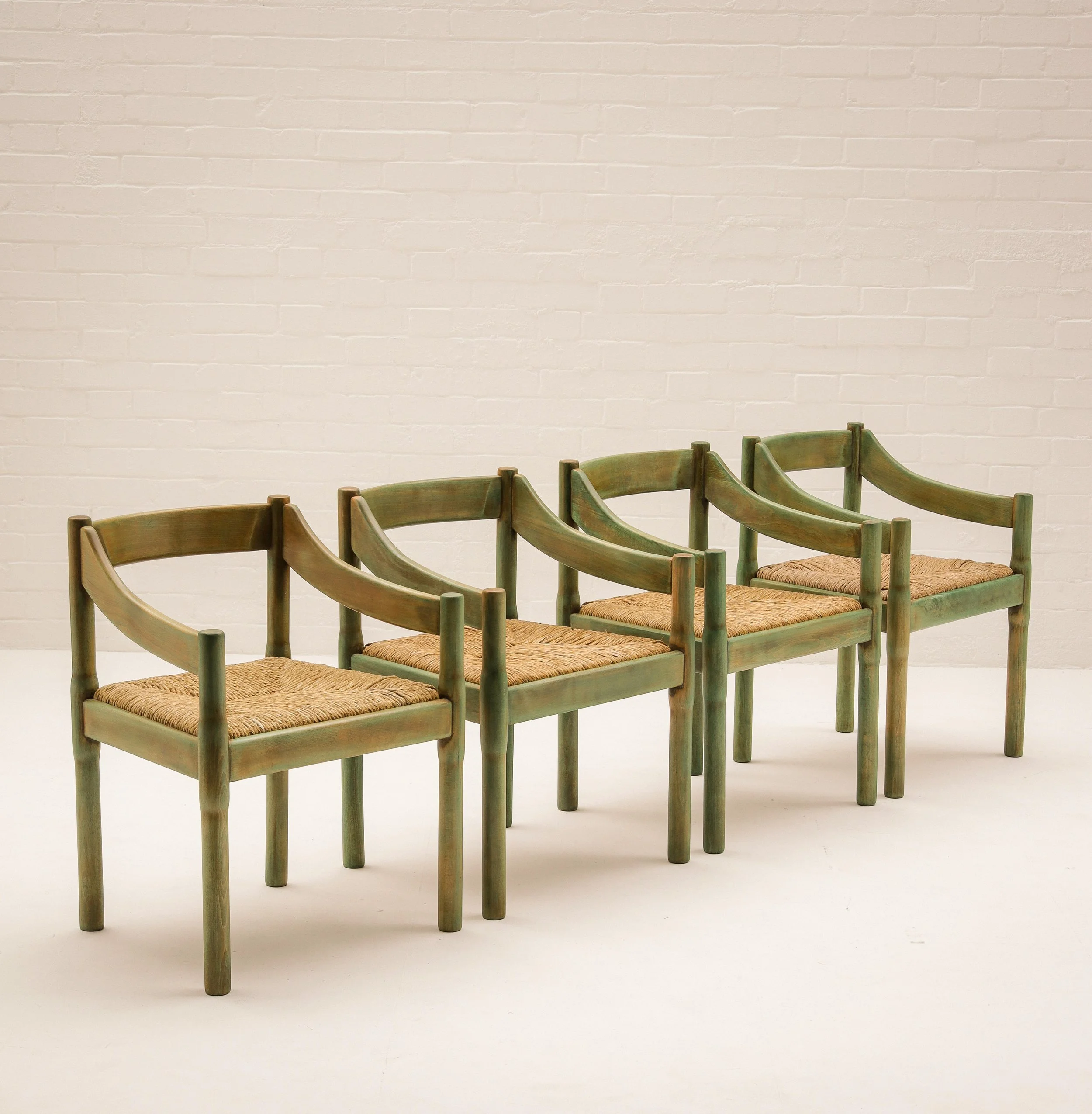 Vico Magistretti ‘Carimate’ Carver Chairs set in Green for Cassina, 1960s
