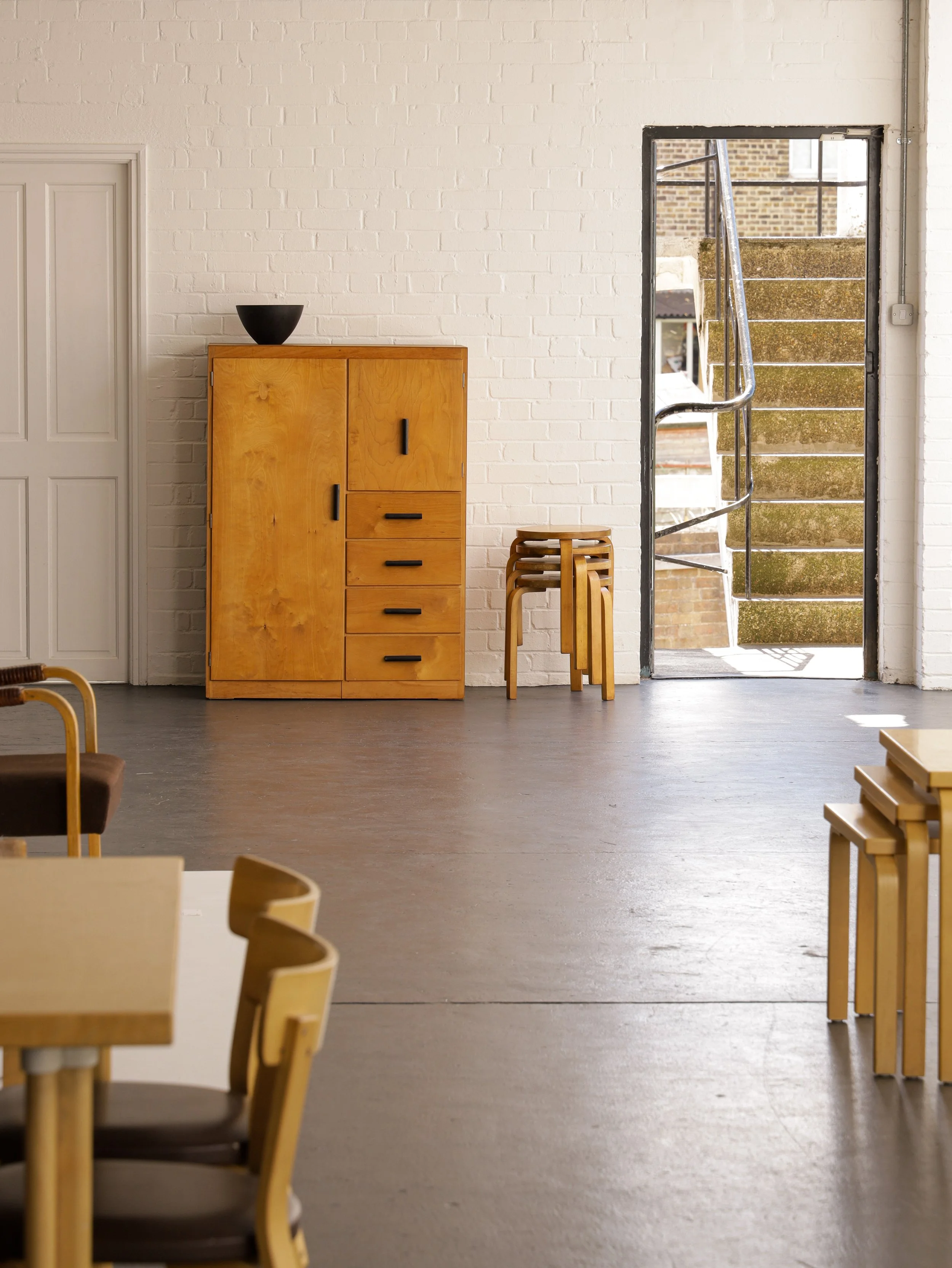modernist birch ply tallboy wardrobe by liden product, 1950s