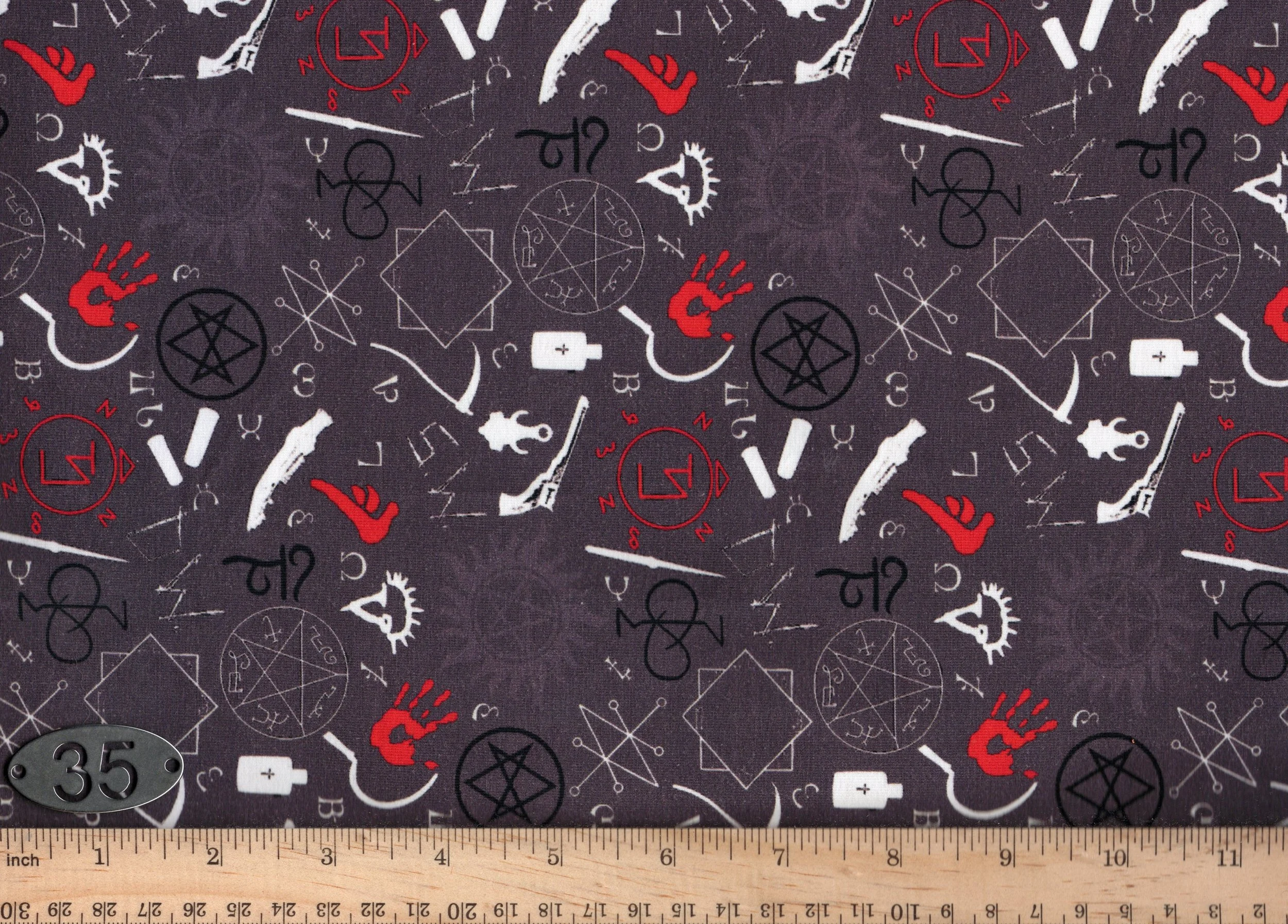#035 Grey Supernatural Sigils Cotton Jersey 4-Way Stretch